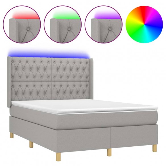 Cadre de lit matelas LED Gris clair 140x190 cm Tissu