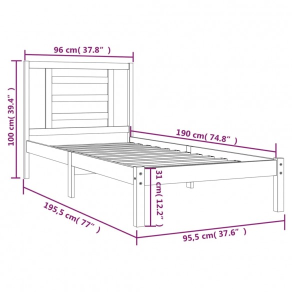 Cadre de lit bois de pin massif 90x190 cm simple