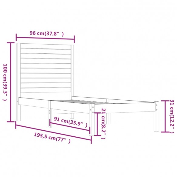 Cadre de lit bois massif 90x190 cm simple