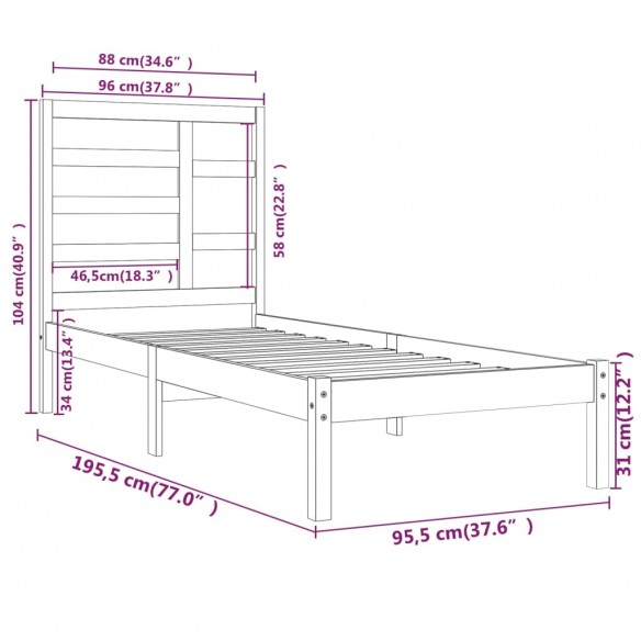 Cadre de lit bois massif 90x190 cm simple