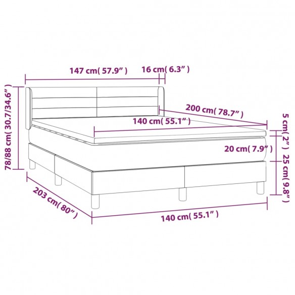 Cadre de lit avec matelas Taupe 140x200 cm Tissu