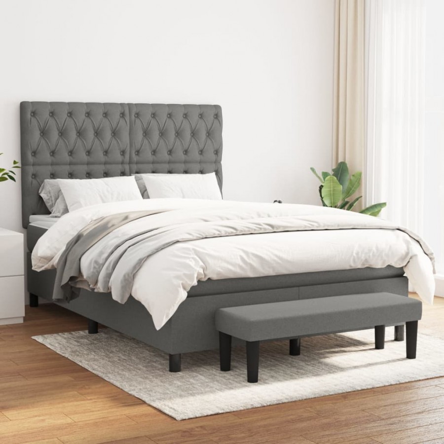 Cadre de lit avec matelas Gris foncé 140x200cm Tissu