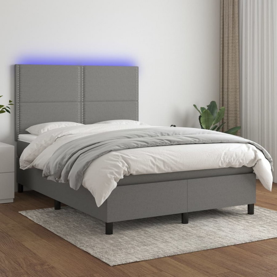 Cadre de lit et matelas et LED Gris foncé 140x200 cm