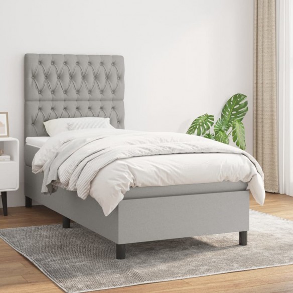 Cadre de lit avec matelas Gris clair 100x200cm Tissu