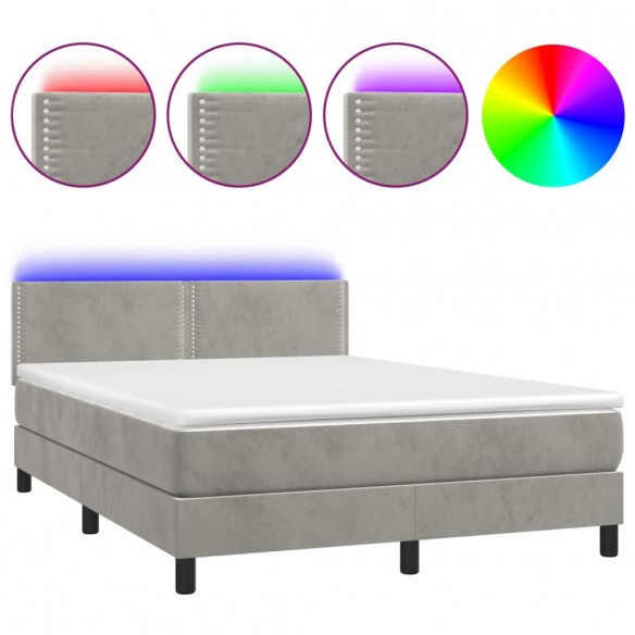 Cadre de lit avec matelas LED Gris clair 140x190 cm