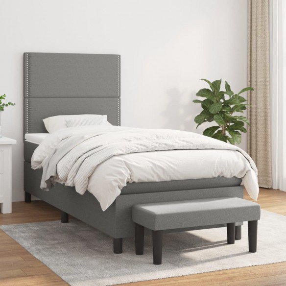 Cadre de lit avec matelas Gris foncé 90x200 cm Tissu