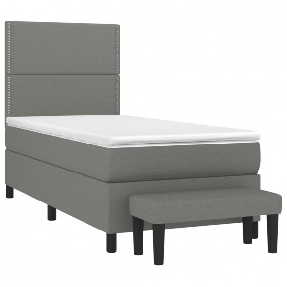 Cadre de lit avec matelas Gris foncé 90x200 cm Tissu