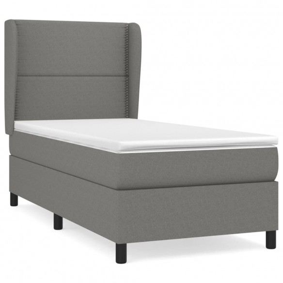 Cadre de lit avec matelas Gris foncé 90x200 cm Tissu