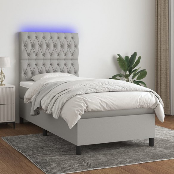 Cadre de lit et matelas et LED Gris clair 100x200 cm