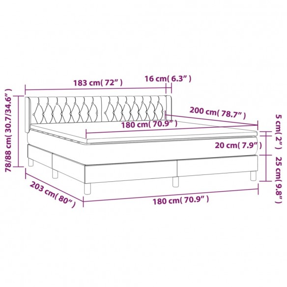 Cadre de lit avec matelas Gris clair 180x200cm Tissu