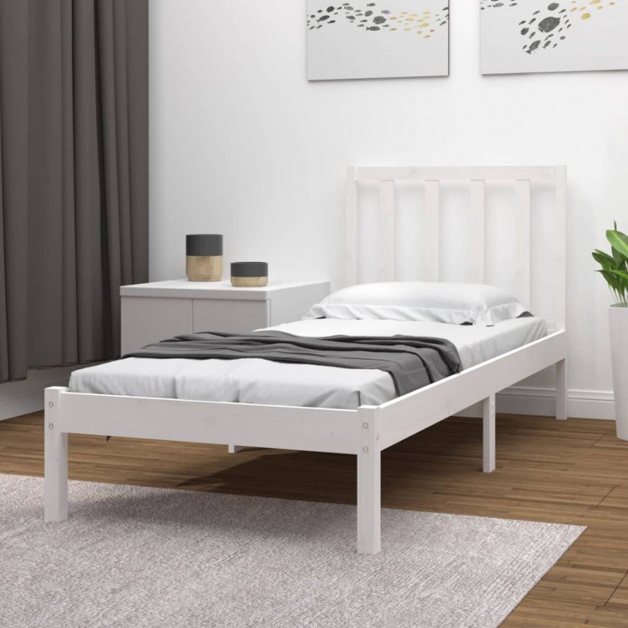 Cadre de lit Blanc Bois de pin massif 90x190 cm Simple