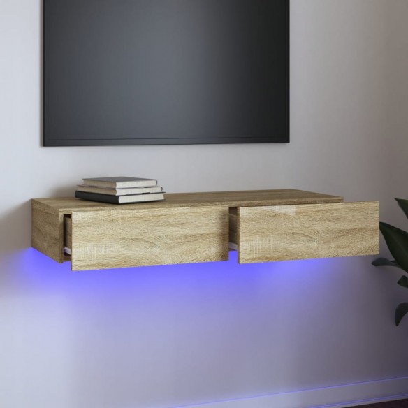 Meuble TV avec lumières LED Chêne sonoma 90x35x15,5 cm