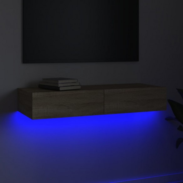 Meuble TV avec lumières LED Chêne sonoma 90x35x15,5 cm