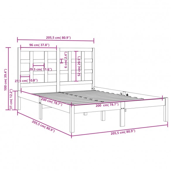 Cadre de lit Marron miel Bois massif 200x200 cm