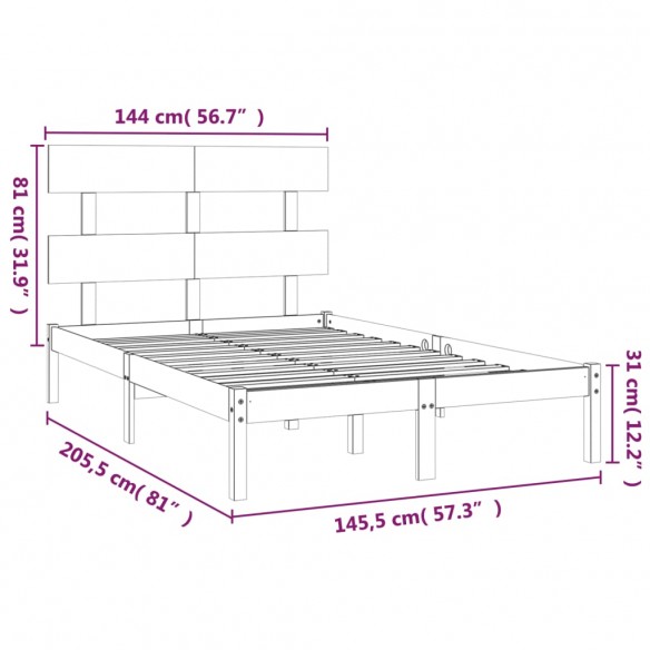 Cadre de lit Gris Bois massif 140x200 cm