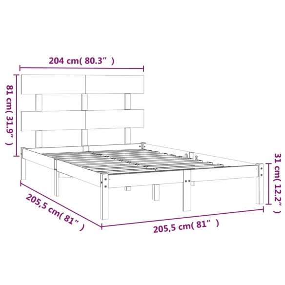 Cadre de lit Blanc Bois massif 200x200 cm