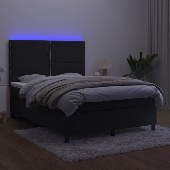 Cadre de lit matelas et LED Noir 140x200 cm Velours