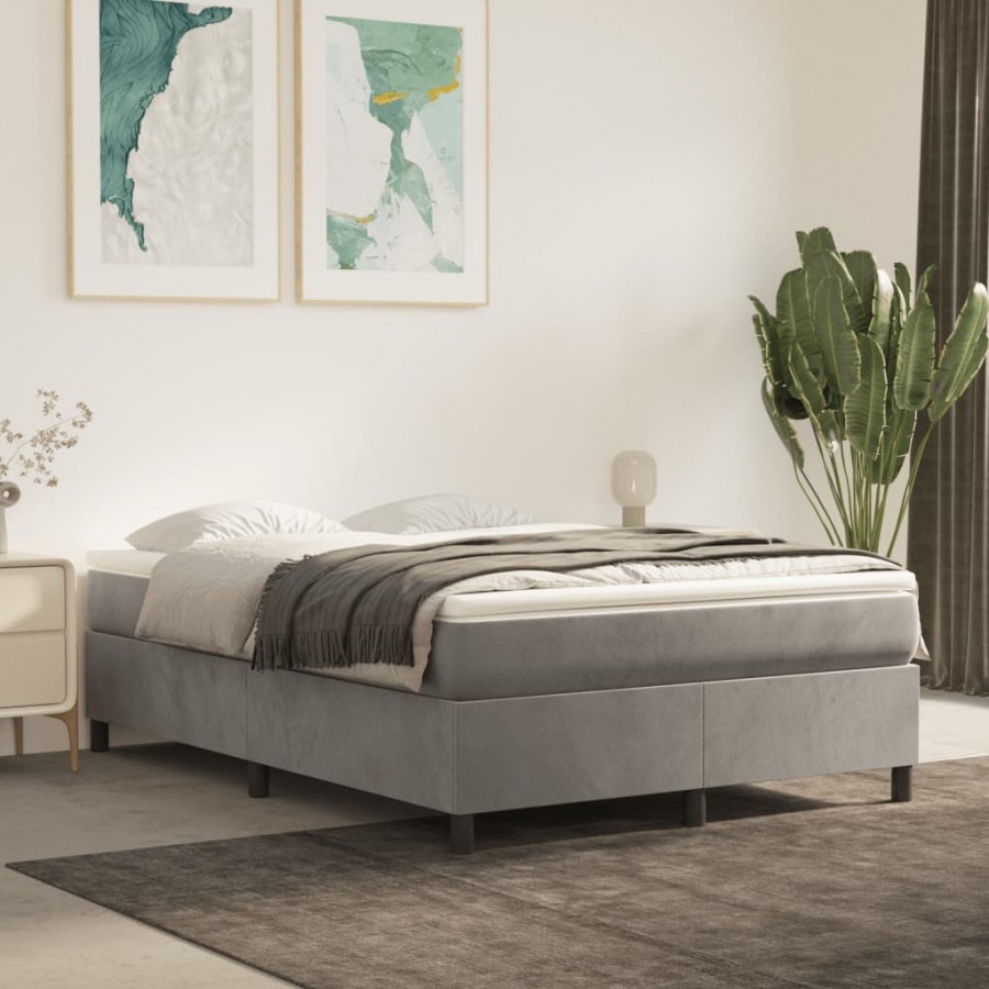 Cadre de lit et matelas Gris clair 140x190cm Velours