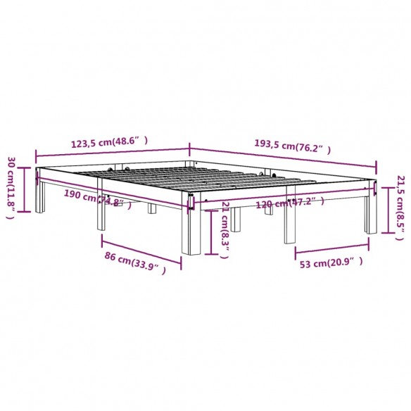 Cadre de lit Blanc Bois massif 120x190 cm Petit double