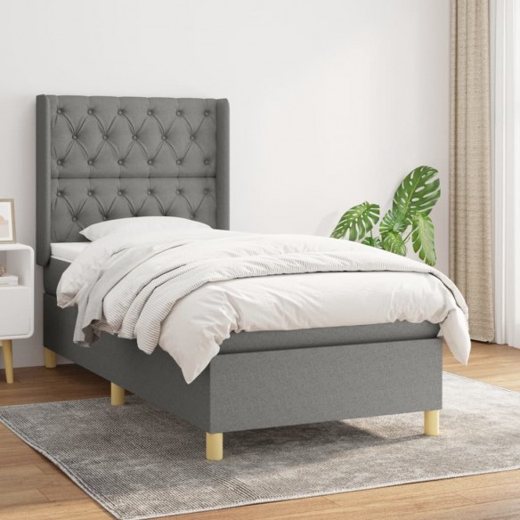 Cadre de lit avec matelas Gris foncé 80x200 cm Tissu