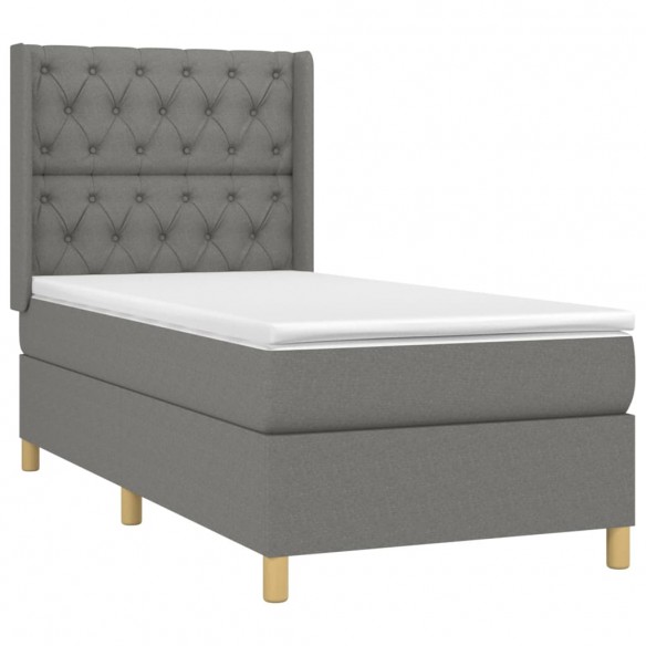 Cadre de lit avec matelas Gris foncé 80x200 cm Tissu