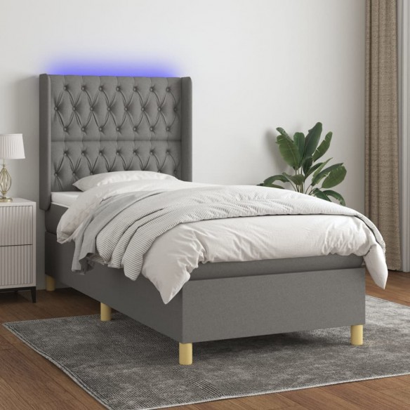 Cadre de lit matelas LED Gris foncé 80x200cm Tissu