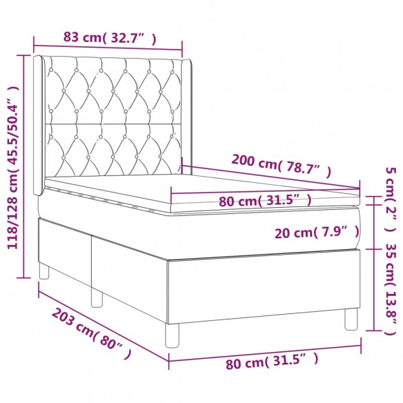 Cadre de lit matelas LED Gris foncé 80x200cm Tissu