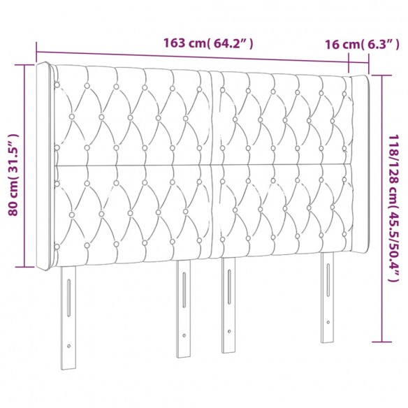 Tête de lit à LED Gris foncé 163x16x118/128 cm Tissu