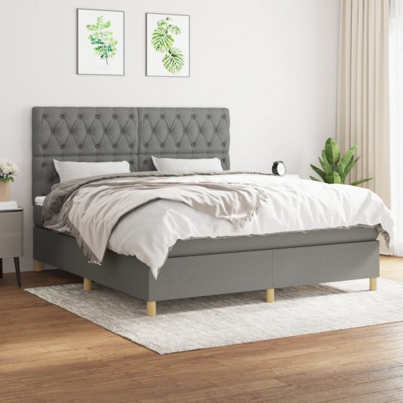 Cadre de lit avec matelas Gris foncé 160x200cm Tissu