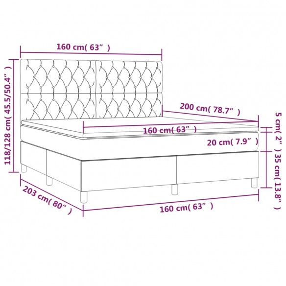 Cadre de lit avec matelas Gris foncé 160x200cm Tissu