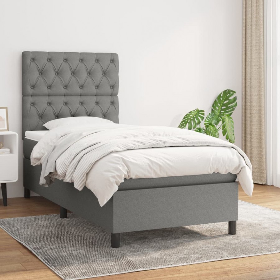 Cadre de lit avec matelas Gris foncé 80x200 cm Tissu