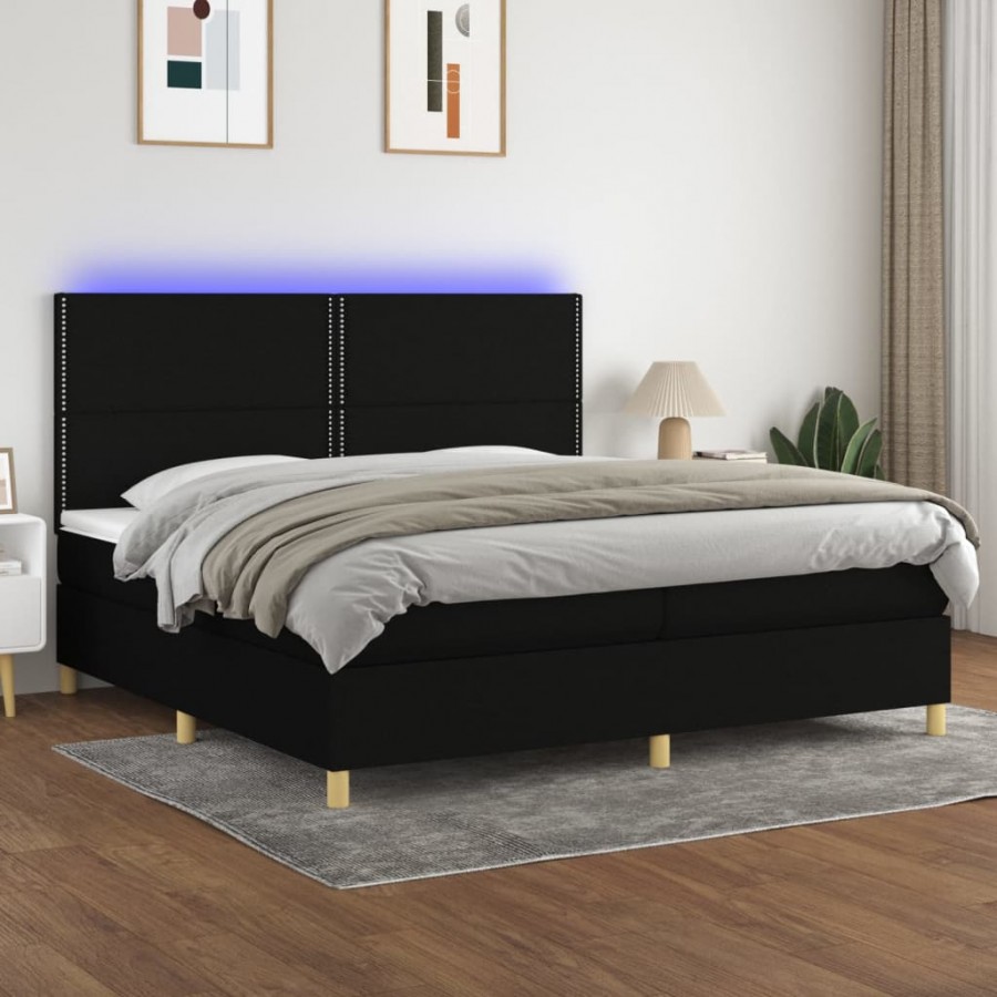 Cadre de lit et matelas et LED Noir 200x200 cm Tissu