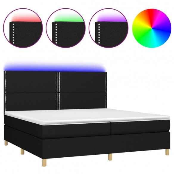 Cadre de lit et matelas et LED Noir 200x200 cm Tissu