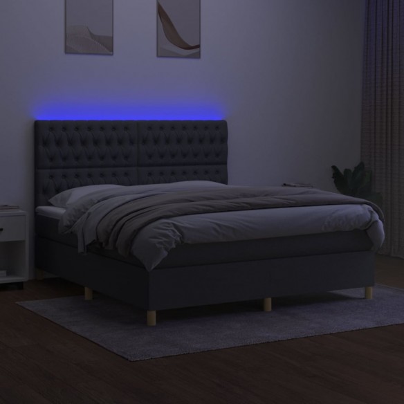 Cadre de lit et matelas et LED Gris foncé 160x200 cm