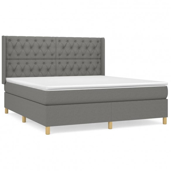 Cadre de lit avec matelas Gris foncé 160x200cm Tissu