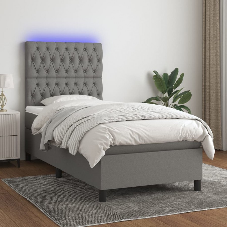 Cadre de lit avec matelas et LED Gris foncé 80x200cm