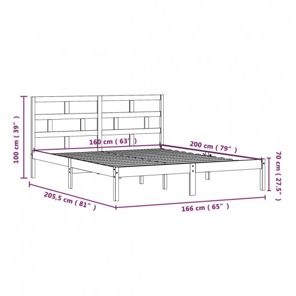 Cadre de lit Blanc Bois de pin massif 160x200 cm