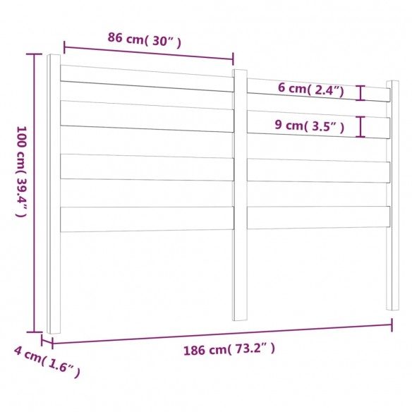 Tête de lit Gris 186x4x100 cm Bois massif de pin