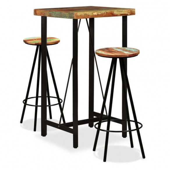 Ensemble de bar 3 pcs Bois de récupération massif