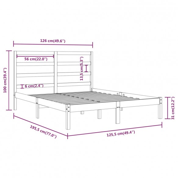 Cadre de lit Blanc Bois massif 120x190 cm Petit Double