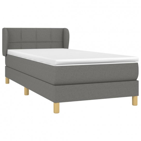 Cadre de lit avec matelas Gris foncé 100x200cm Tissu