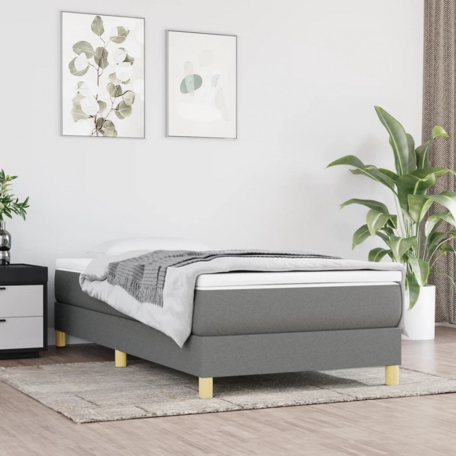 Cadre de lit avec matelas Gris foncé 100x200cm Tissu