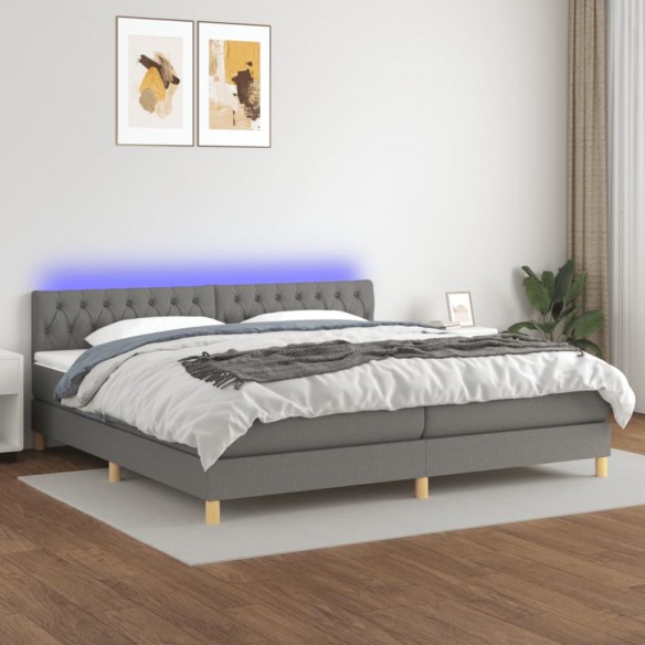 Cadre de lit et matelas et LED Gris foncé 200x200 cm