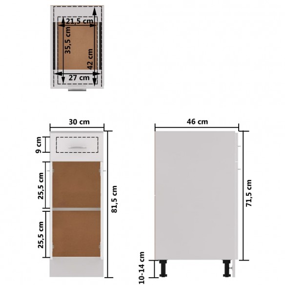 Armoire de plancher Blanc brillant 30x46x81,5 cm Aggloméré