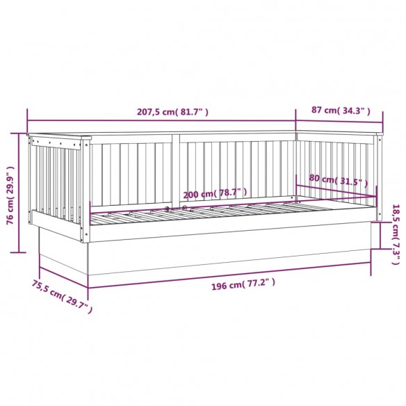 Lit de jour 80x200 cm Bois de pin massif