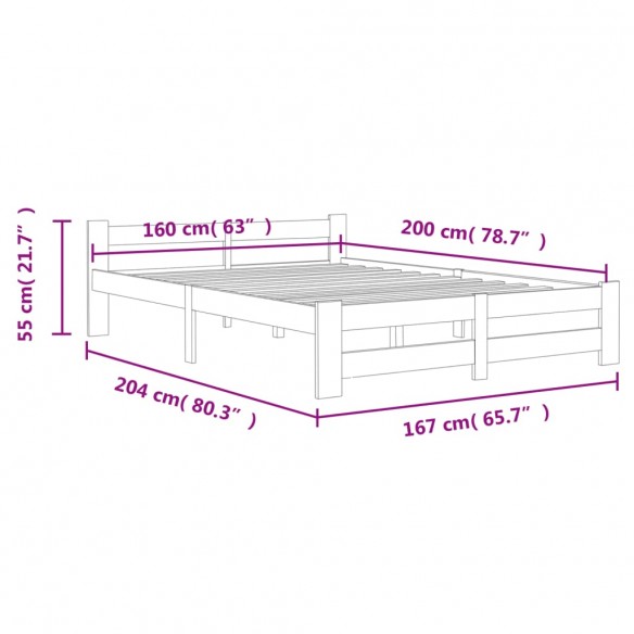 Cadre de lit Bois de pin massif 160x200 cm