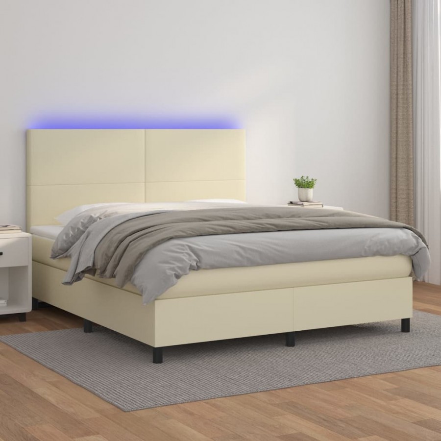 Cadre de lit avec matelas et LED Crème 180x200 cm