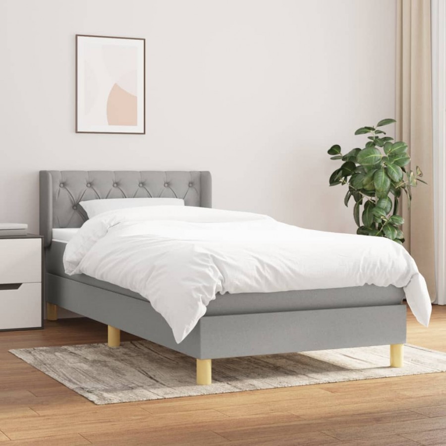 Cadre de lit avec matelas Gris clair 80x200 cm Tissu