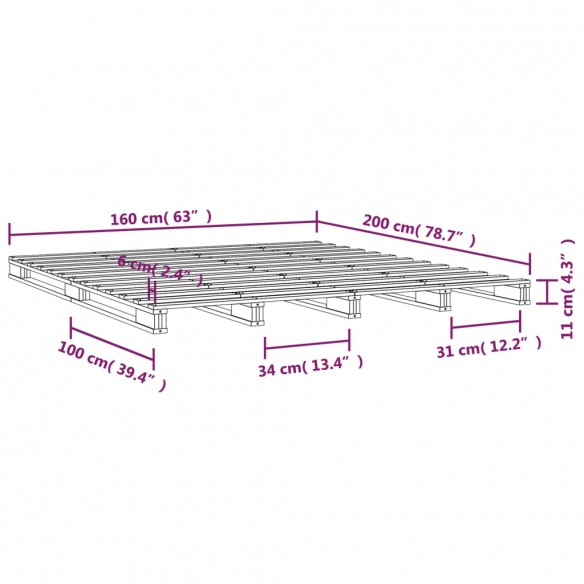 Lit de palette blanc 160x200 cm bois de pin massif