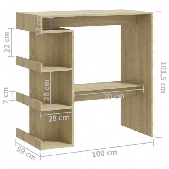 Table de bar étagère de rangement Chêne sonoma 100x50x101,5 cm